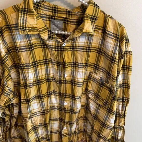 Southern Bliss Yellow Plaid Bleached Dip-Dye Flannel XXXL - Picture 2 of 5